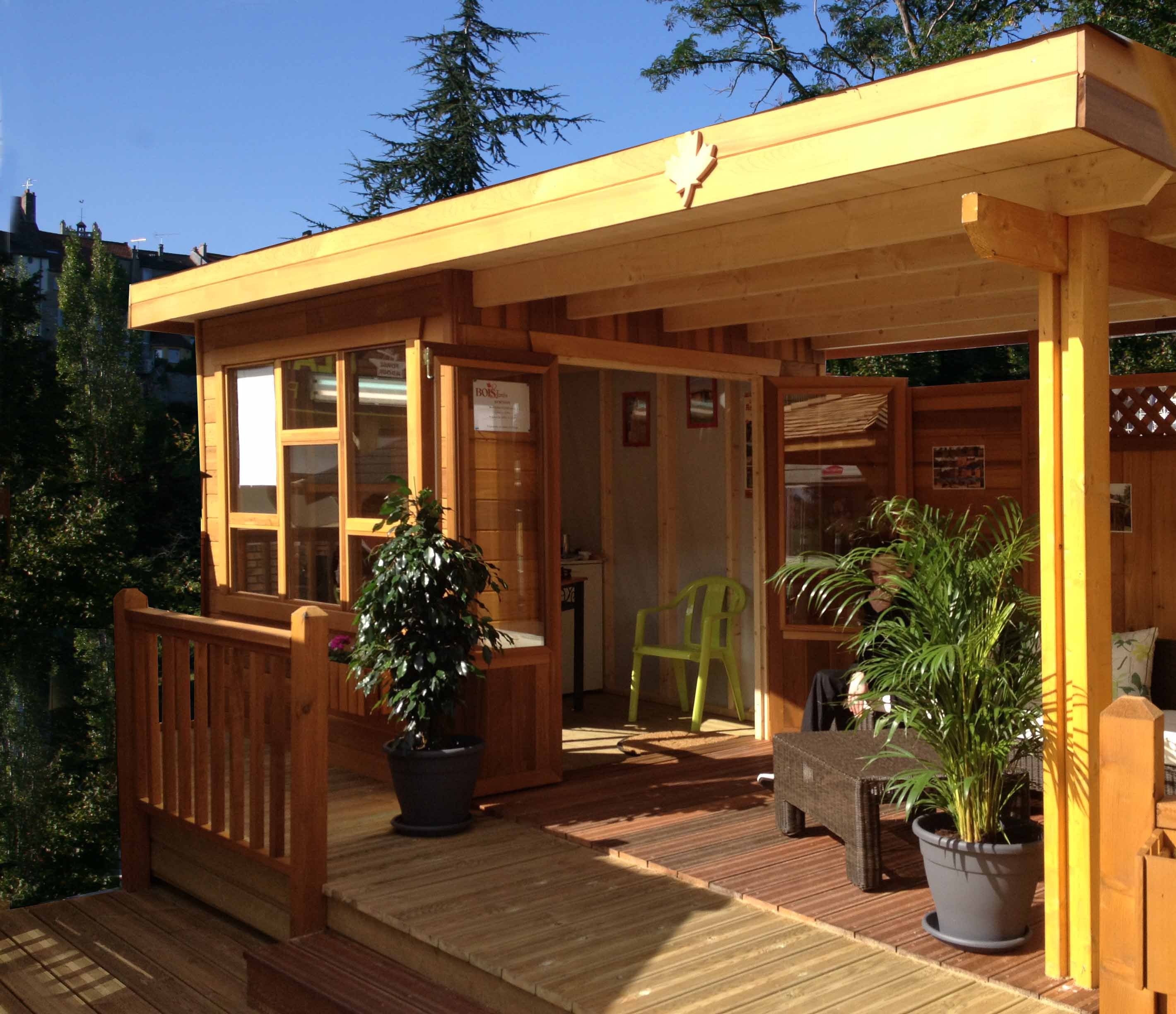 toit plat de jardin bois avec terrasse couverte